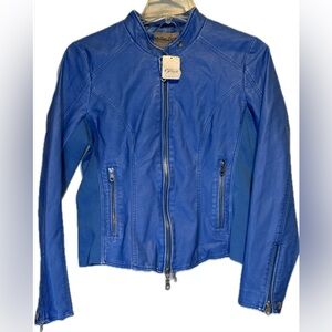 We the Free (Free People) Leather Women's Vibrant Blue Jacket, Size Large